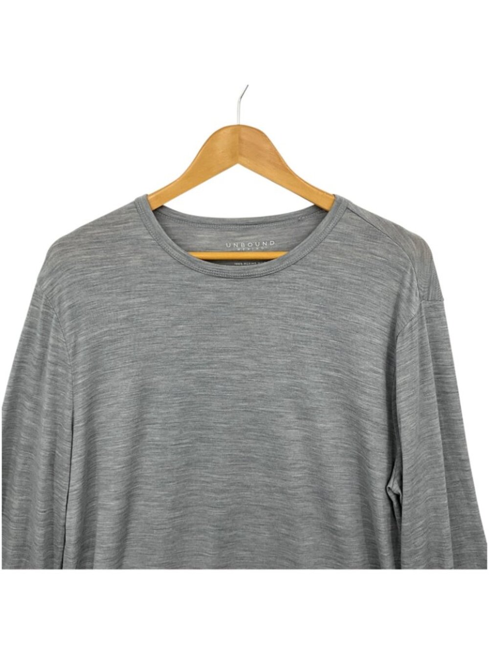 Unbound Merino Long Sleeve Shirt Mens Large Gray 100% Merino Wool Tagless - Picture 2 of 11
